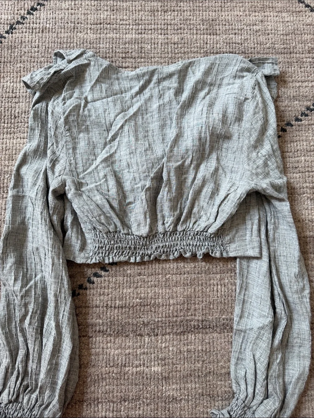 Zara Light Gray Ruffle-Front Long Sleeve Crop Top